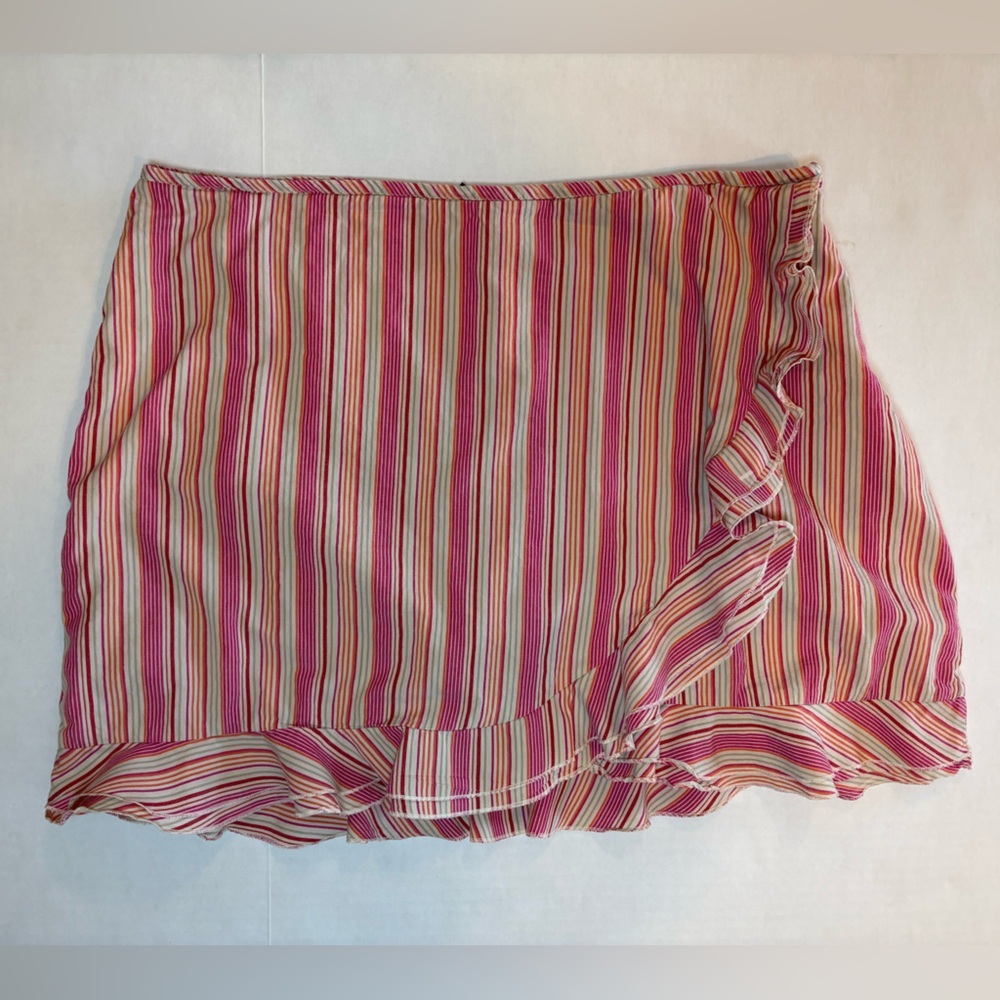 Venezia 100% cotton multicolor striped wrap skort ruffle hem size 16